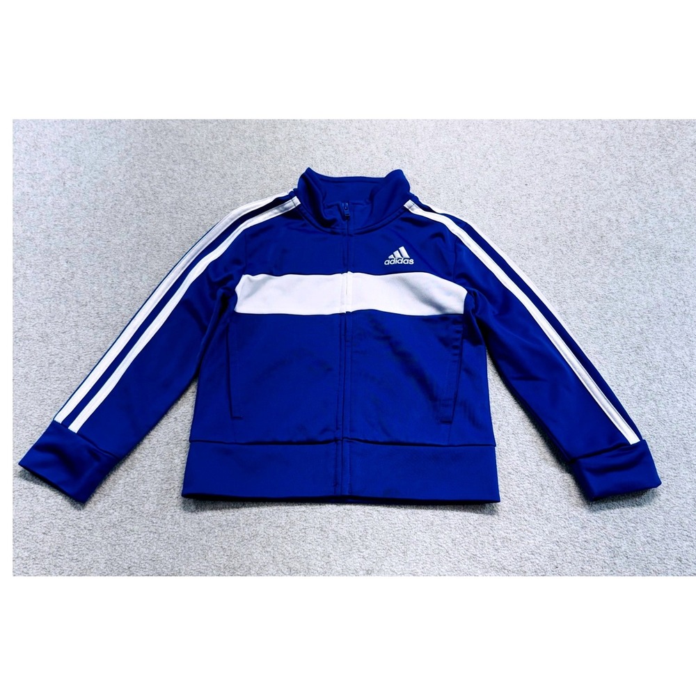 Adidas Track Jacket Kids 2T Blue White 3-Stripe Full Zip Mock Neck Regular Fit